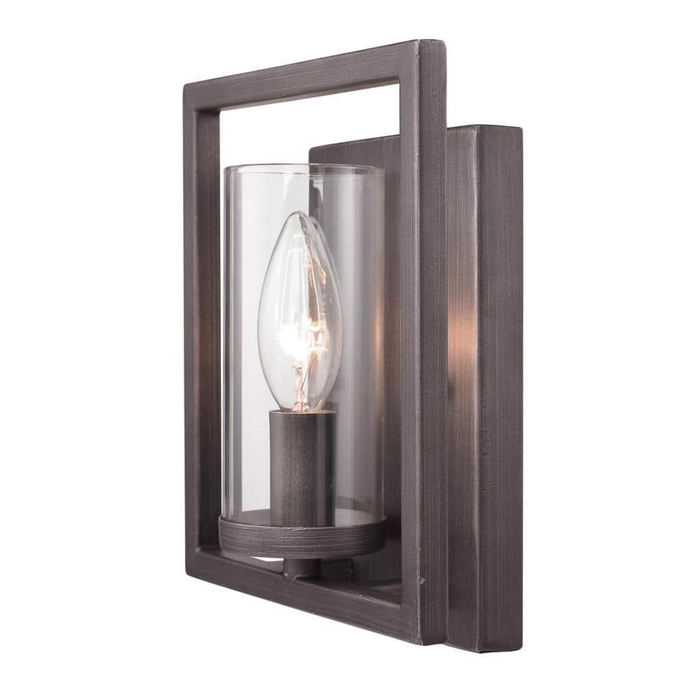 Golden Lighting Marco 1-Light Wall Sconce in Gunmetal Bronze with Clear Glass