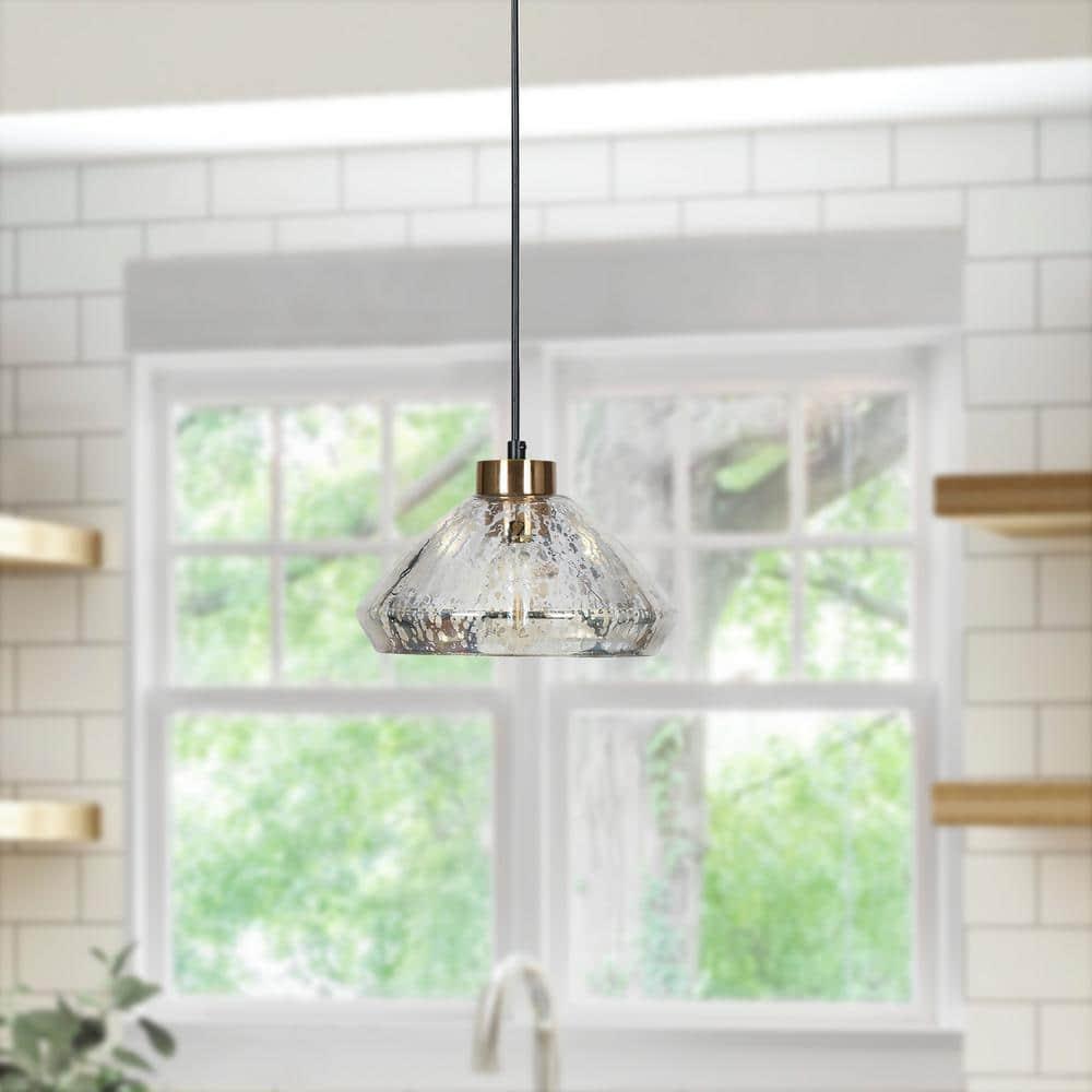 LNC Anila 1-Light Matte Black and Polished Gold Linear LED Kitchen Island Light: UL Listed, Adjustable Height, E26