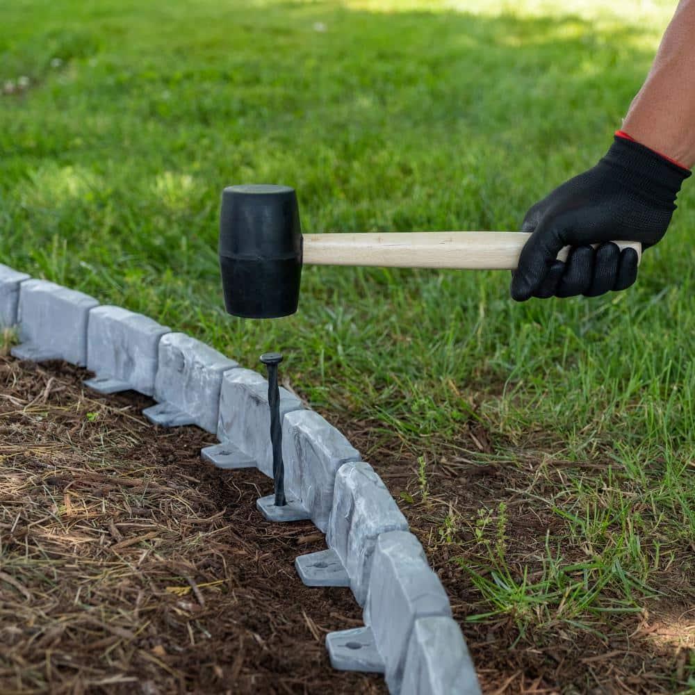 Slate Gray Faux Stone No-Dig Landscape Edging Kit with Anchoring Spikes