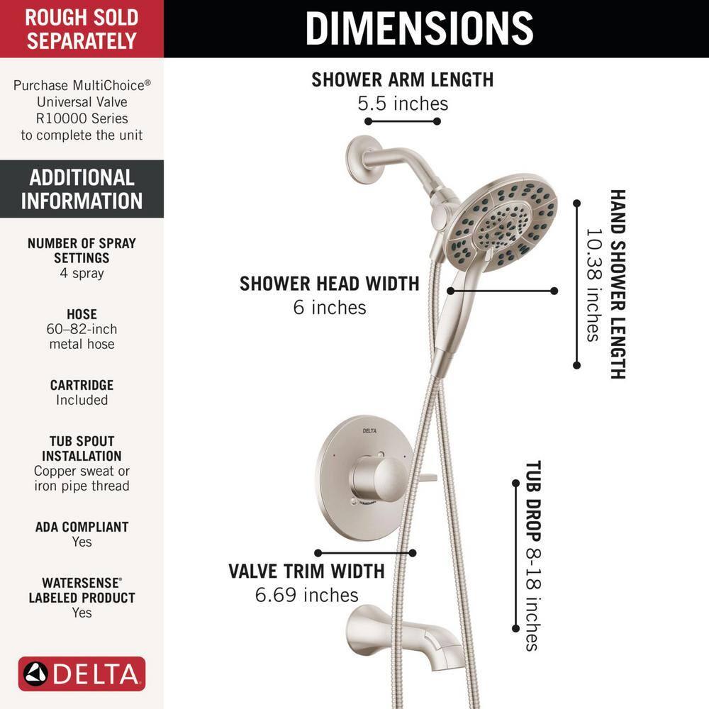 Delta T144855-I Albion Monitor 14 Series Tub And Shower Trim Package - Nickel