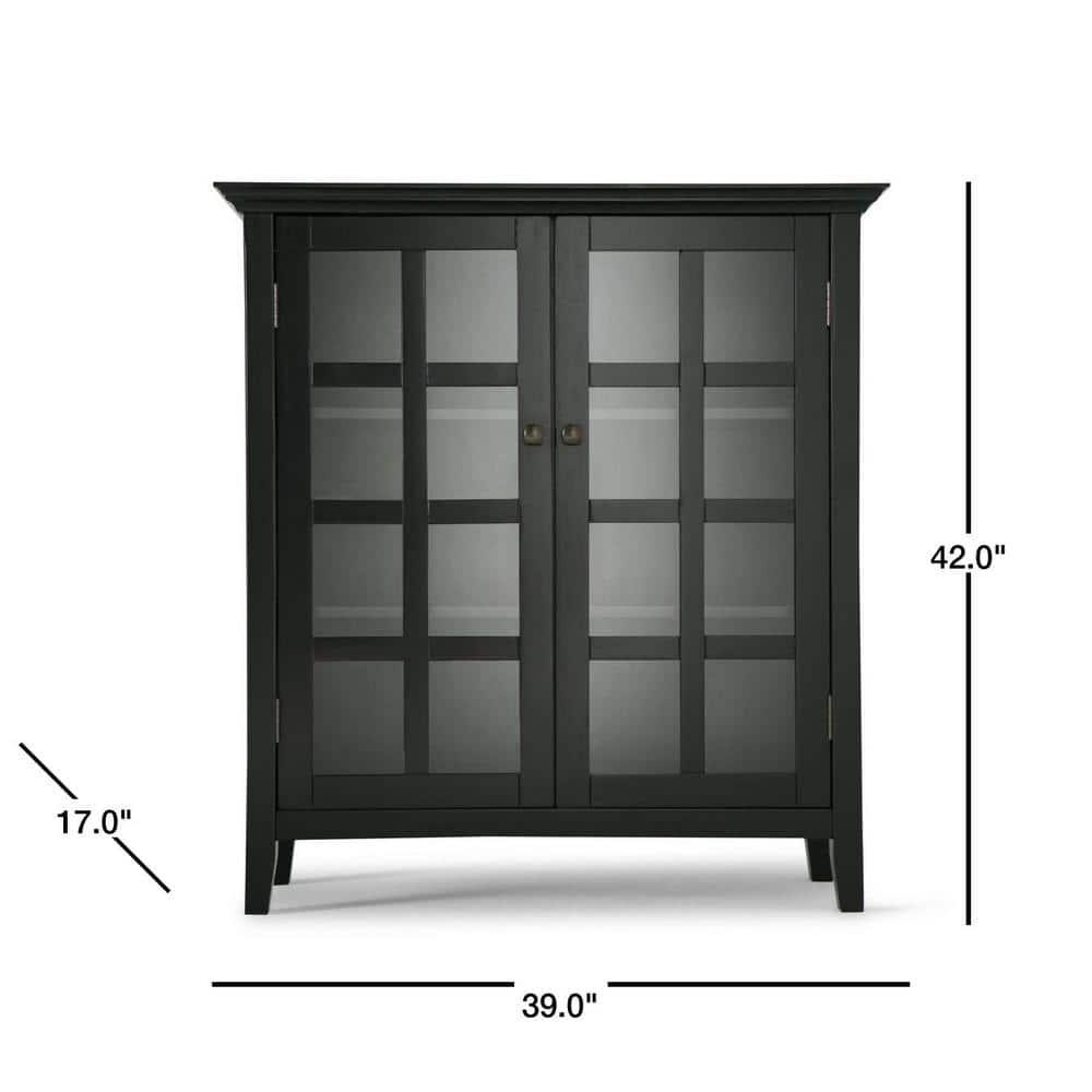 Simpli Home Acadian Solid Wood Shelf Storage Cabinet with Glass Doors and Adjustable Shelves