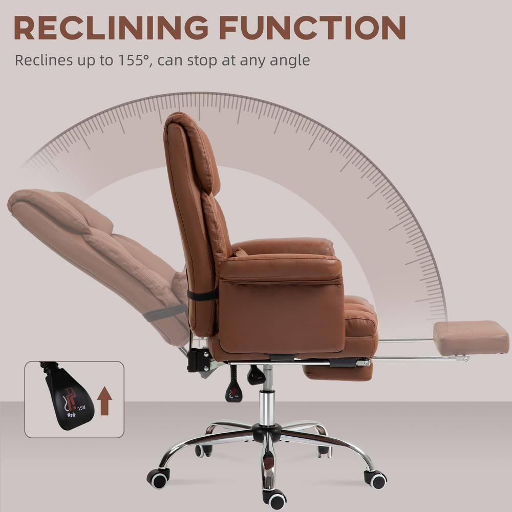 HOMCOM Executive Office Chair with Footrest and Lumbar Support, PU Leather Office Desk Chair, Ergonomic, Reclining and Swivel Chair, Brown