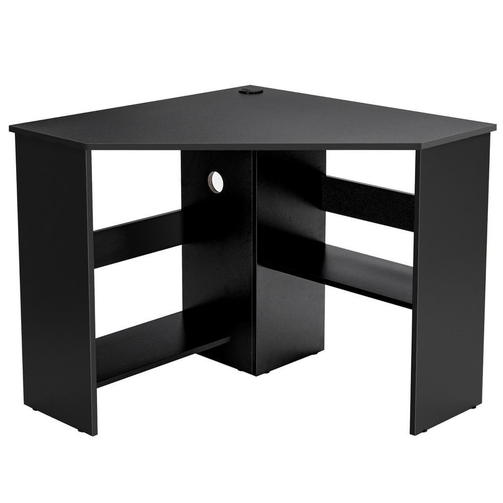 Costway Corner Computer Desk Triangle Writing Workstation w/ Storage Shelf Black