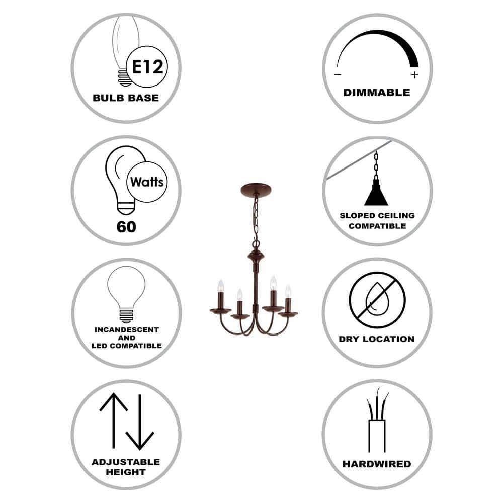 Lucid Lighting 4 -Light Oil-rubbed Bronze Transitional For Use in Bedrooms, Dining Rooms, Foyers, Kitchens, Living Rooms Chandelier