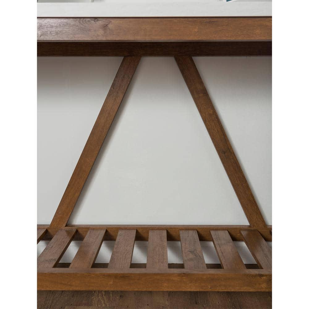 Walker Edison Modern Farmhouse Faux Marble and Walnut Entryway Table, Faux White Marble/Walnut
