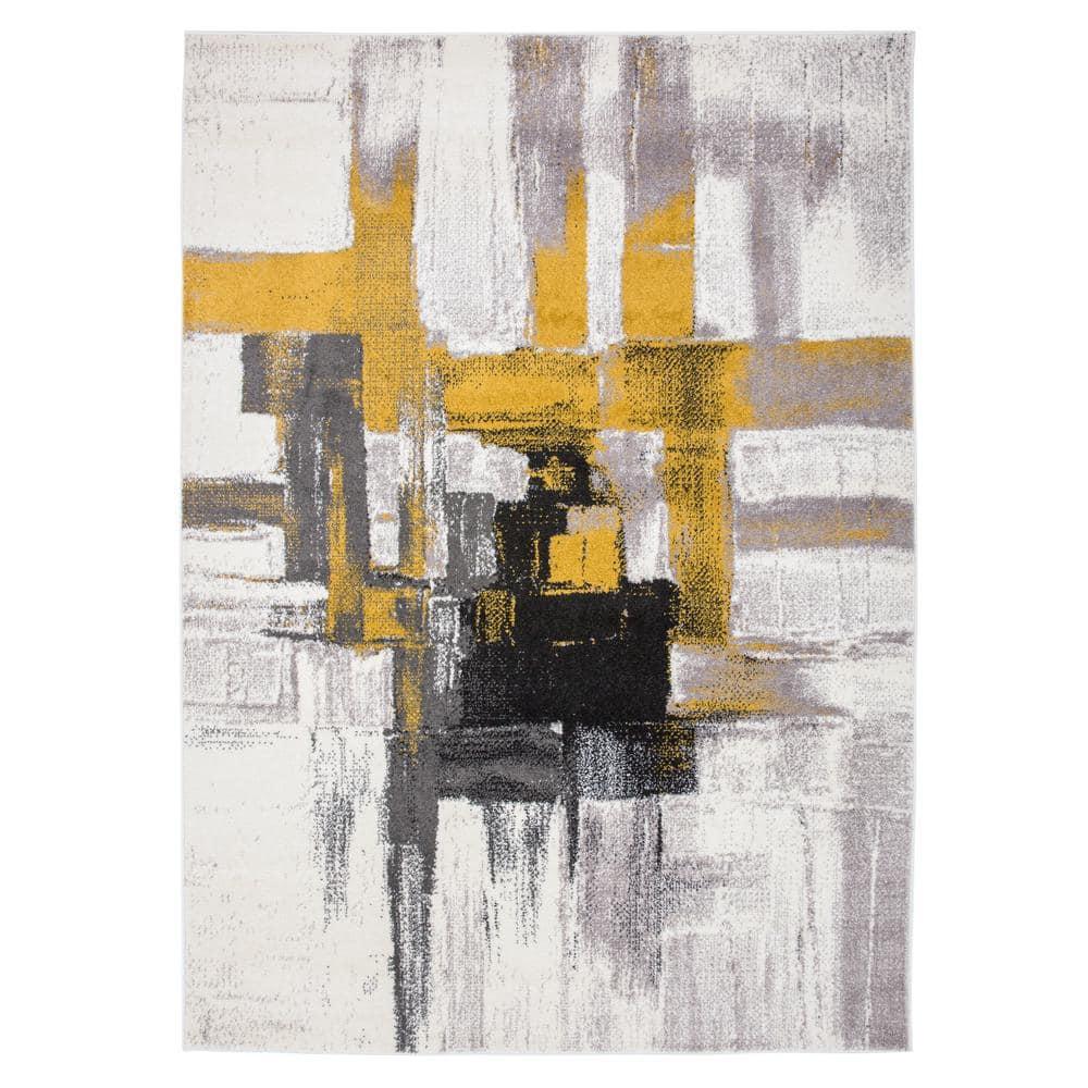 World Rug Gallery Contemporary Modern Abstract Gold 6'6" x 9' Area Rug