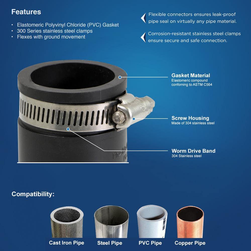 1-1/2 in. PVC Flexible Coupling with Stainless Steel Clamps