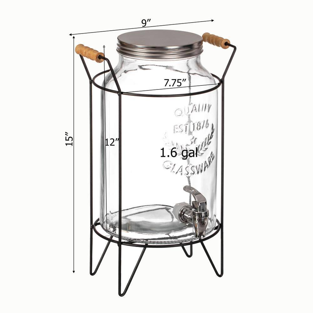 Basicwise Basicwise 1.6-gallon Glass Drink Dispenser With Stainless Steel Spigot – Water And Juice Container, Lemonade Stand, Beverage Dispenser For Parties, Weddings, Birthdays, And Family Business Meetings