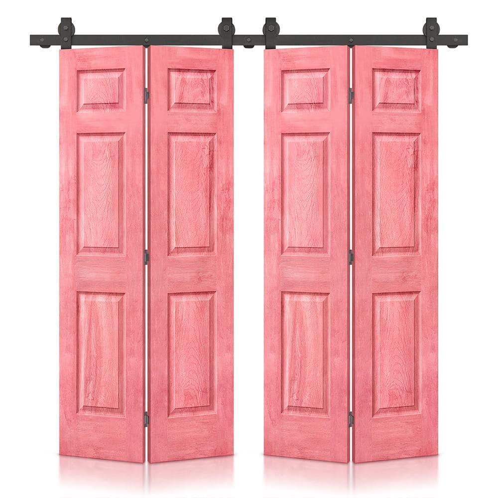 Calhome Paneled MDF Composite Double Bifold Barn Doors with Installation Hardware Kit
