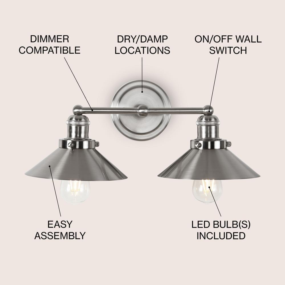 July 17.5 in. 2-Light Nickel Metal Vanity Light