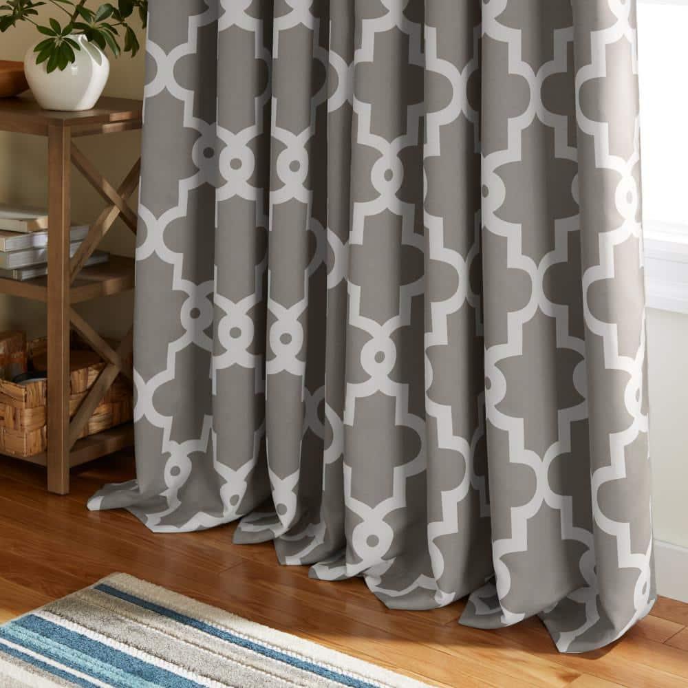 Set of 2 84"x52" Ironwork Sateen Woven Blackout Grommet Top Window Curtain Panel Silver - Exclusive Home: Room Darkening Drapes
