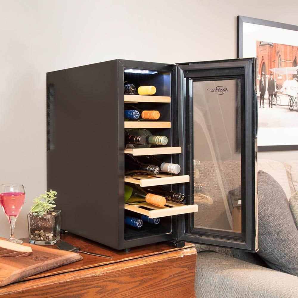 Koolatron Wine Cooler Refrigerator 12 Bottle Deluxe Countertop Compact Wine Cellar, Small Freestanding: Black Glass Door, Thermoelectric, 6 Shelves