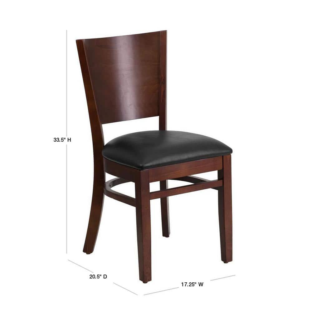 Flash Furniture Lacey Series Solid Back Walnut Wood Restaurant Chair - Black Vinyl Seat