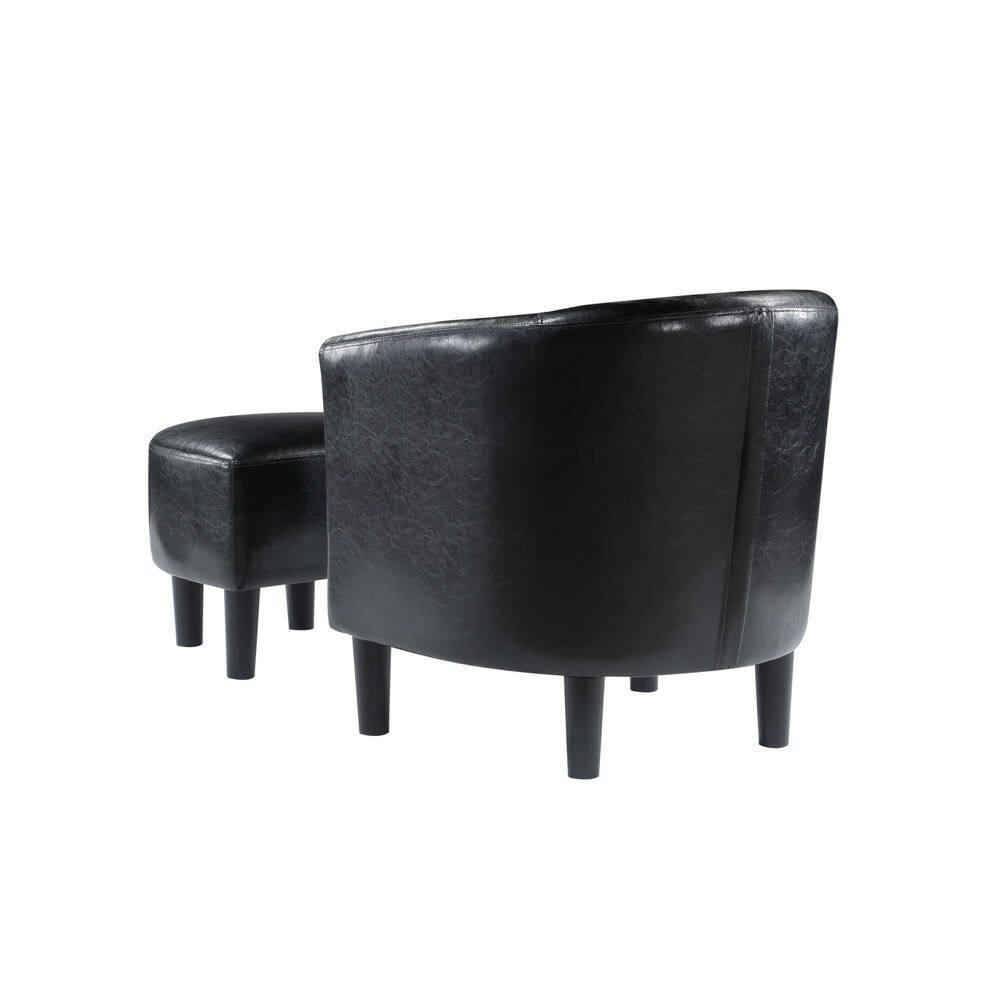 Convenience Concepts Take a Seat Churchill Accent Chair with Ottoman, Black Vegan Leather