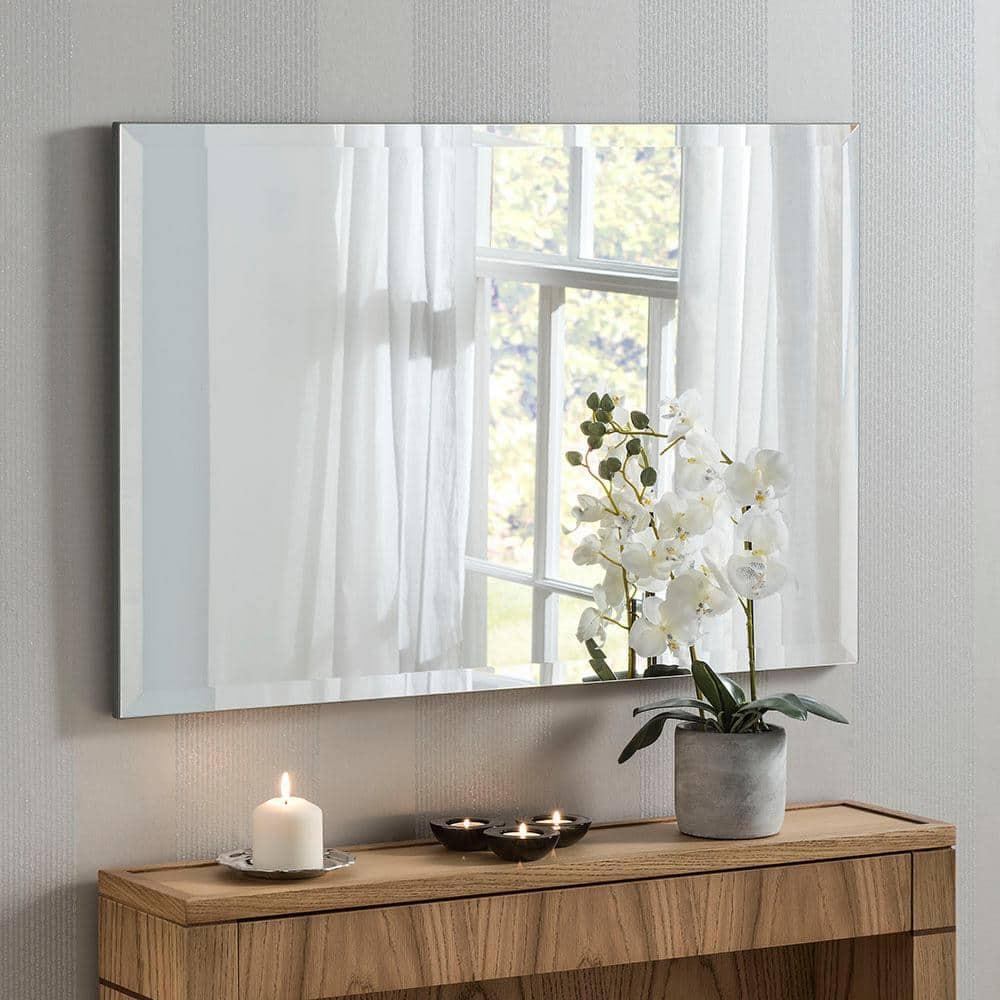 36"X48" inch Clear Rectangle Beveled Polish Frameless Wall Mirror with Hooks