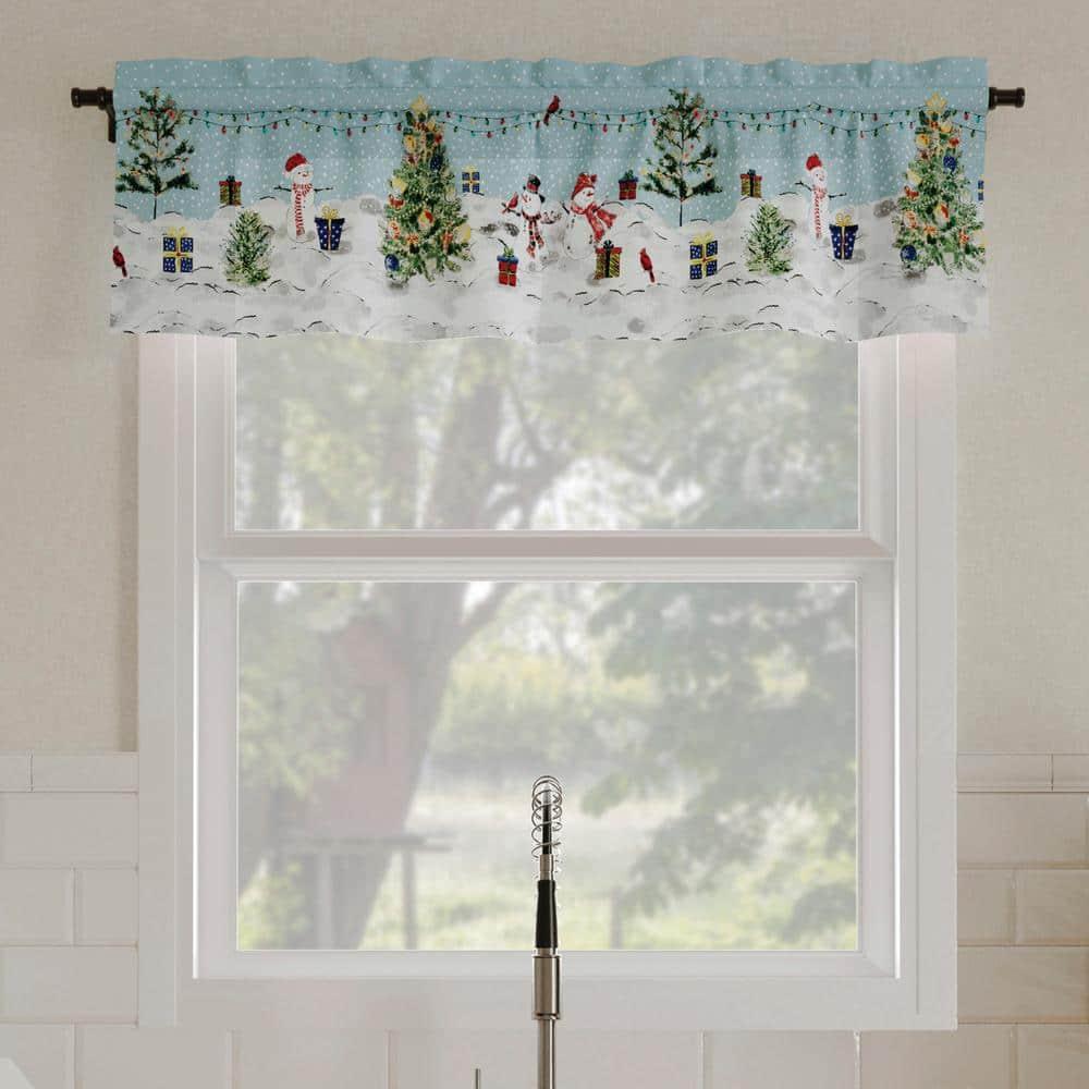No. 918 Holiday Wonderland 1-Piece Semi-Sheer Rod Pocket Kitchen Curtains, 54"x14", Blue
