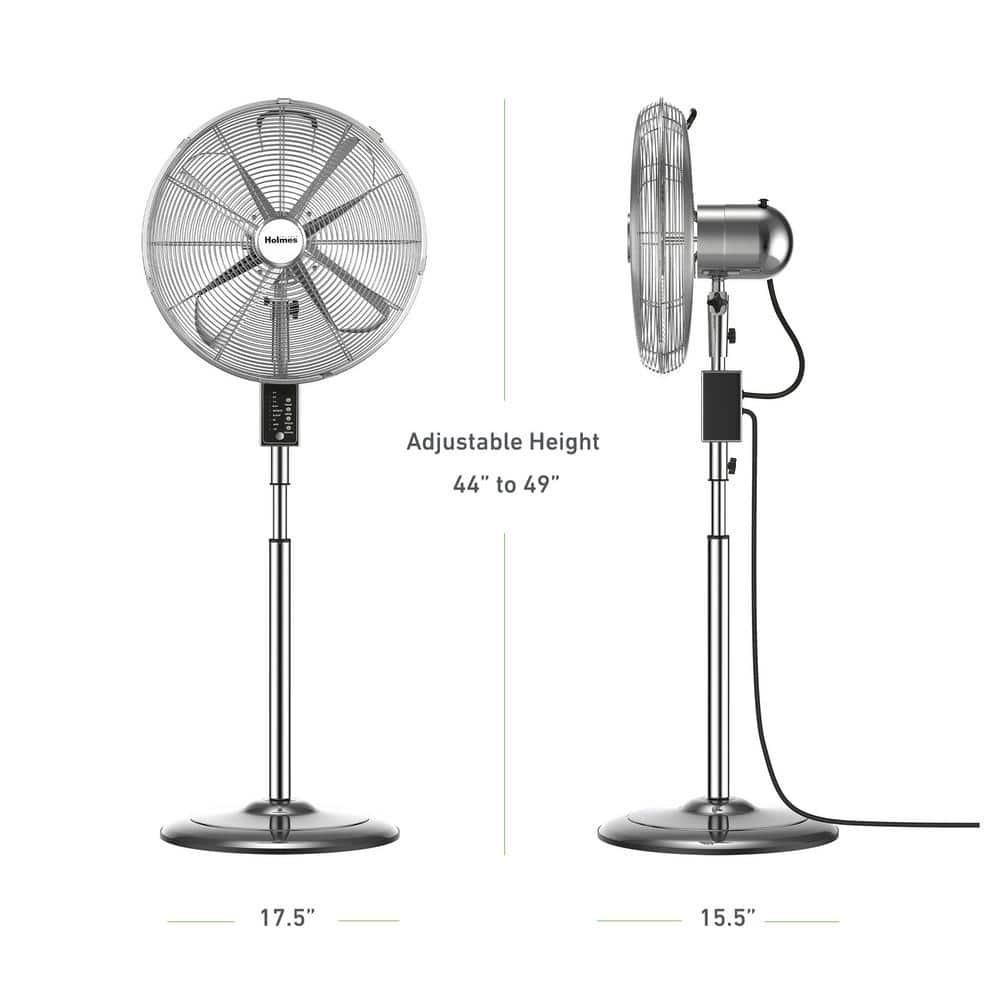 Holmes 16" Oscillating Digital Chrome Metal Stand Fan, 3 Speeds, Remote Control