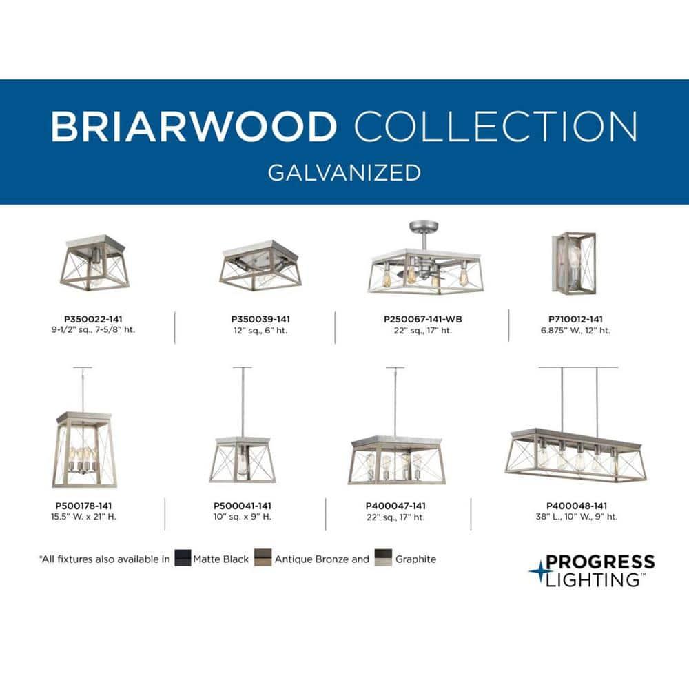 Progress Lighting Briarwood 5-Light Linear Chandelier, Galvanized Finish, Steel Material, Faux-Painted Wood Enclosure
