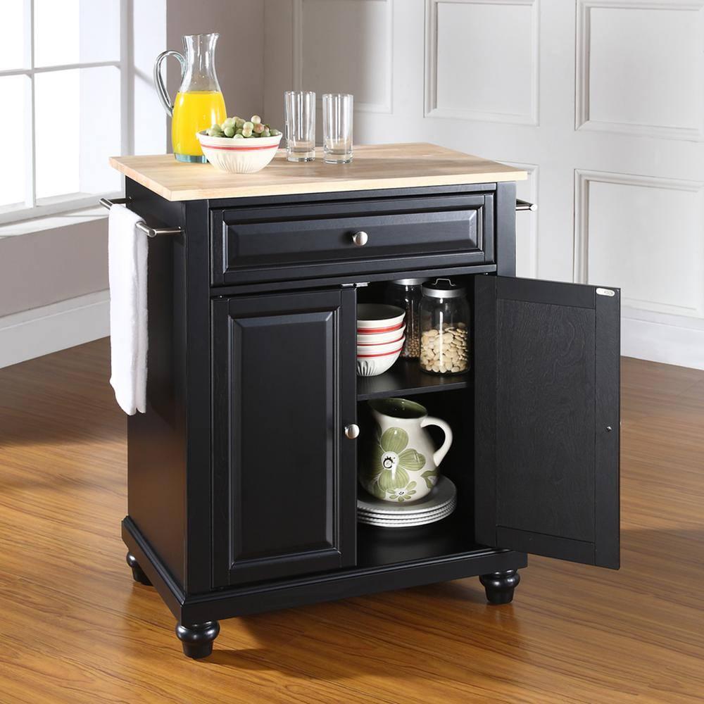 Crosley Brands Cambridge Wood Top Portable Kitchen Island/Cart Black/Natural