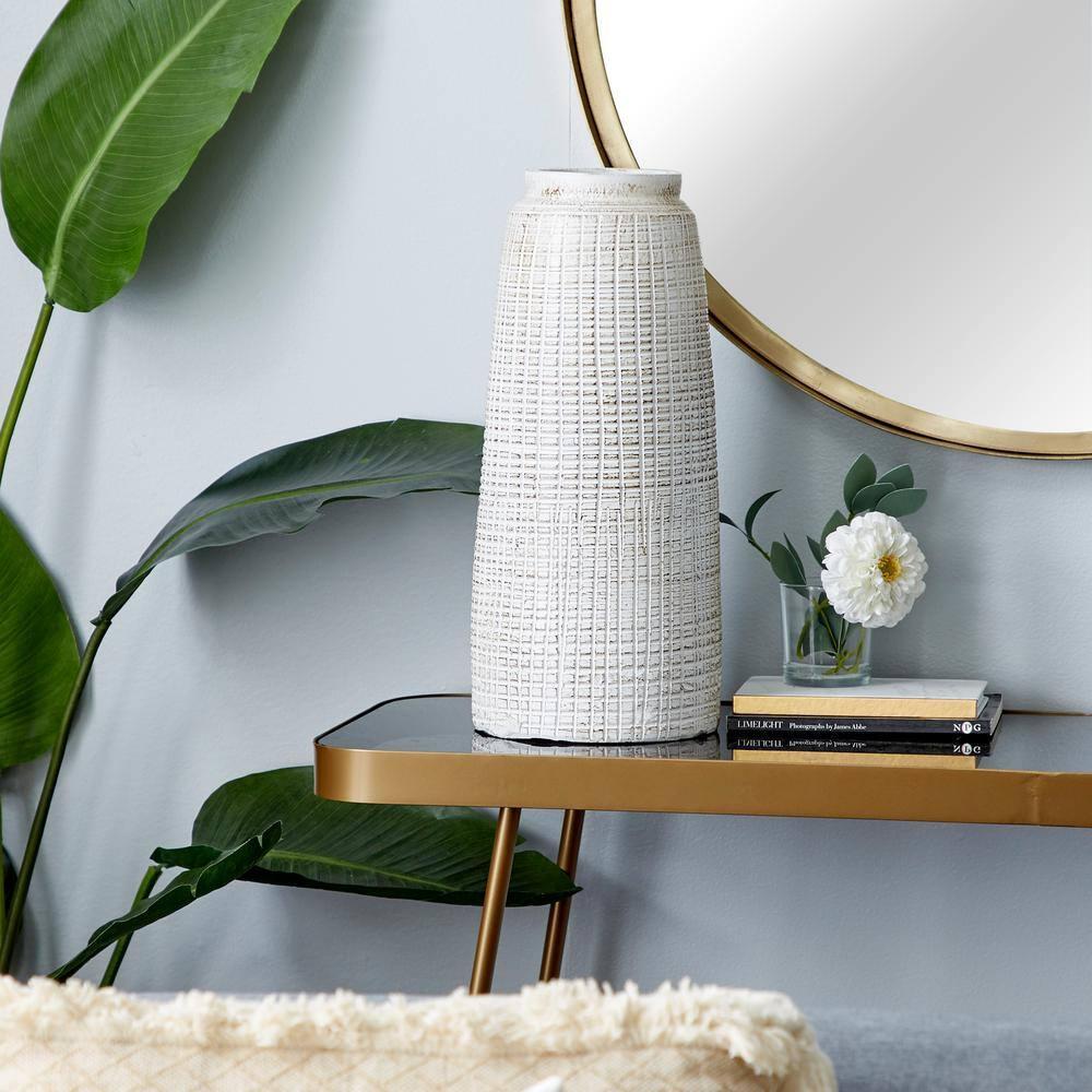17" x 7.5" Terracotta Vase White - Olivia & May: Coastal Style, Indoor Ceramic, Round Amphora