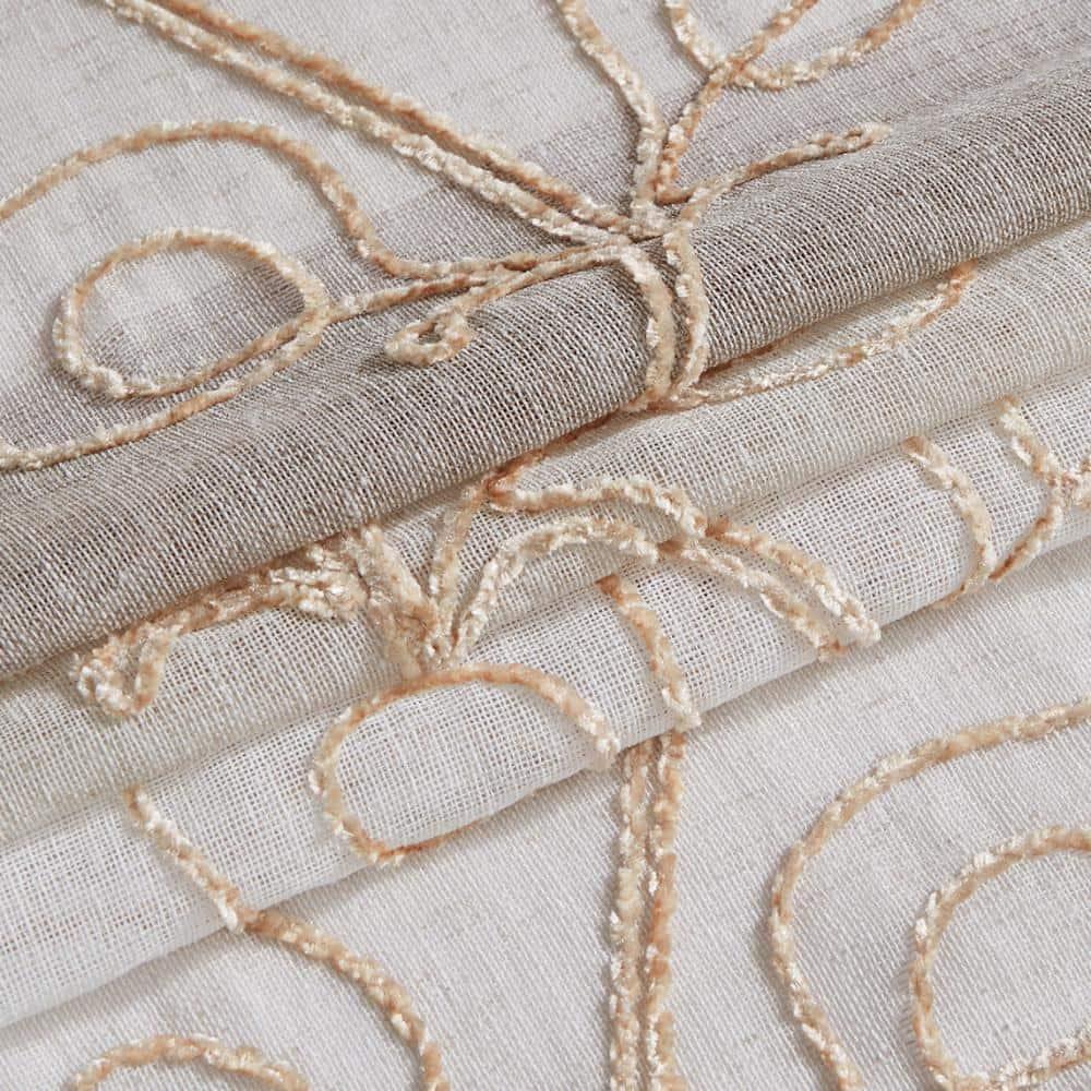 Silvia Chenille Embroidered 76" x 96" Window Panel Pair in Linen
