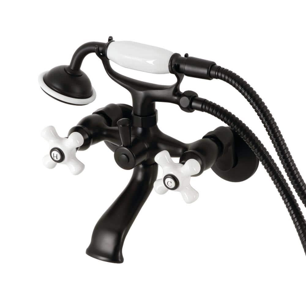 Kingston Brass Kingston Three-Handle 2-Hole Wall Mount Clawfoot Tub Faucet with Hand Shower