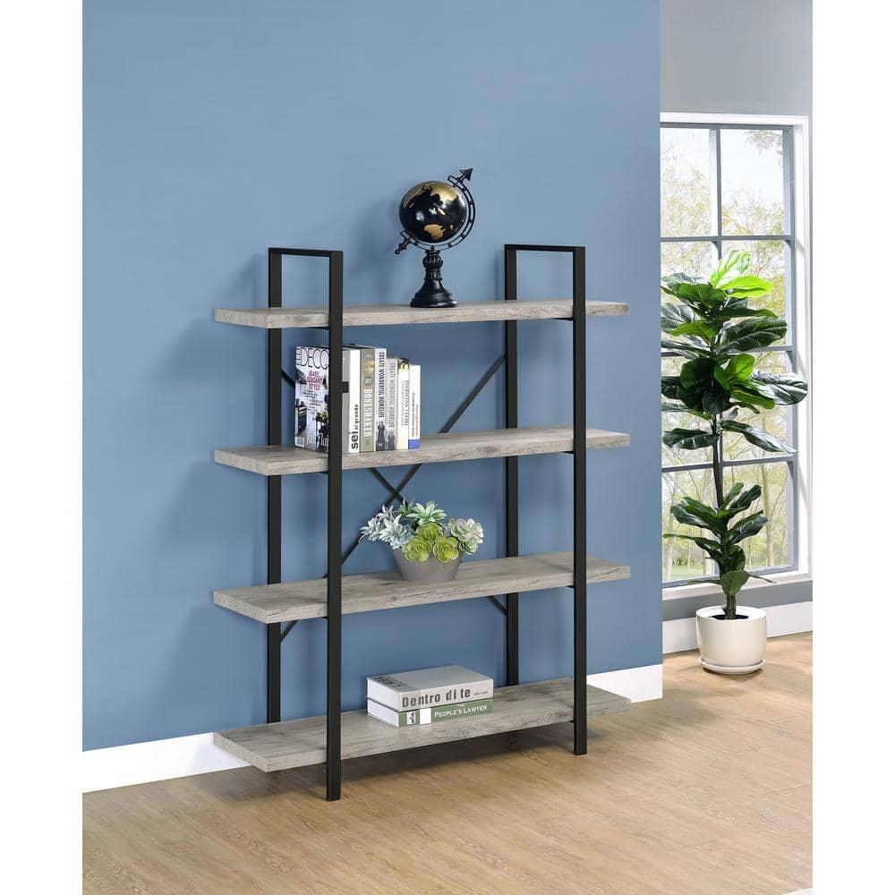 55" Cole 4 Shelf Bookcase with Frame Gray Driftwood/Gunmetal - Coaster