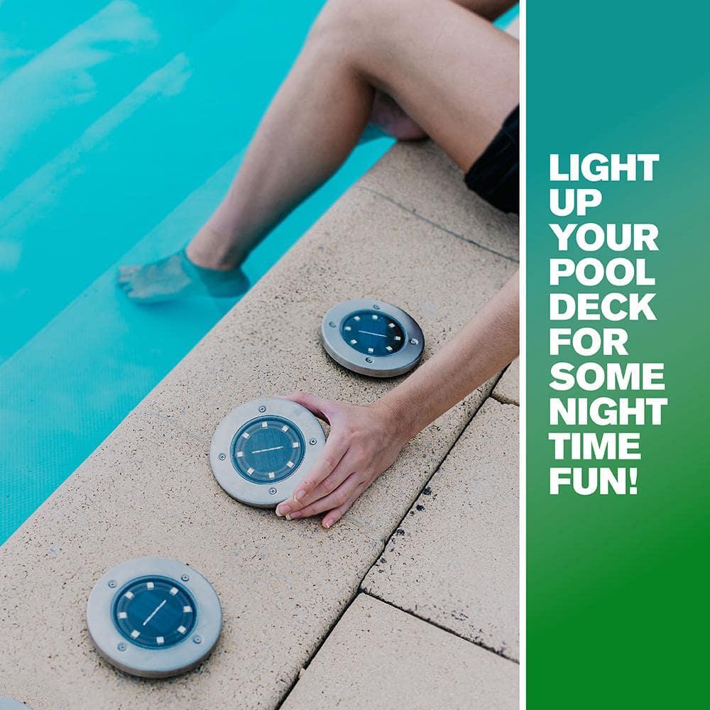 Bell + Howell Bell+Howell Stainless Steel Solar Powered Swivel LED Disk Lights, Wireless Auto On/off Pathway Garden Lights (Set of 8)