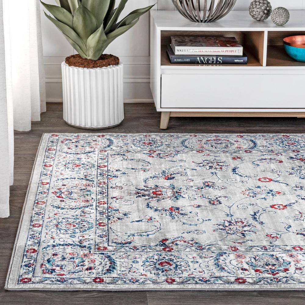 3'x5' Modern Persian Vintage Area Rug, Light Grey/Red - JONATHAN Y