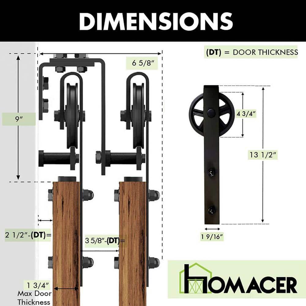 Homacer Black Rustic Double Track U-Shape Bypass Sliding Barn Door Hardware Kit, for Two/Double Doors, 7ft Long Flat Track, Spoke Wheel Design Roller, Heavy Duty, for Interior & Exterior Use