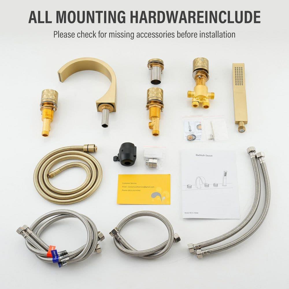 3 Handles Deck Mounted Bathroom Tub Faucet Trim with Handshower