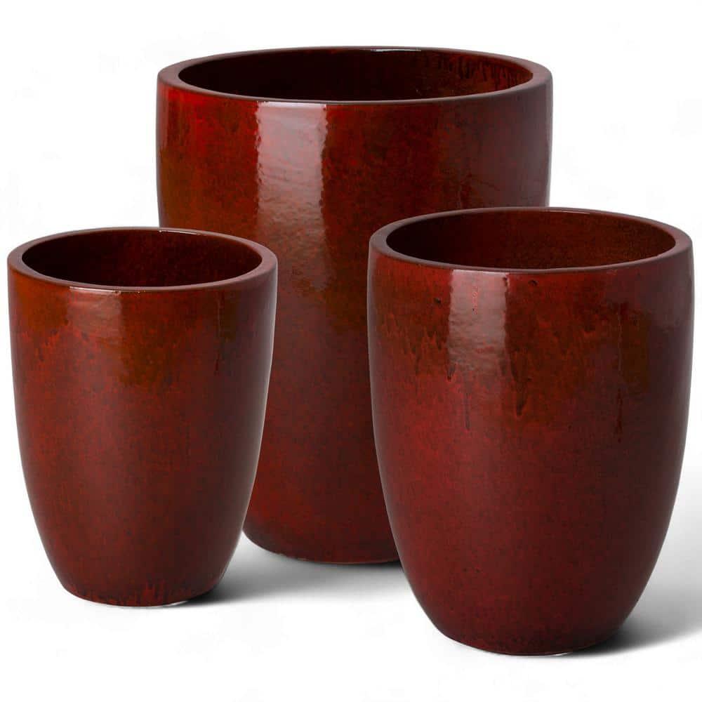 Handcrafted Glossy Red Ceramic Indoor/Outdoor Planter