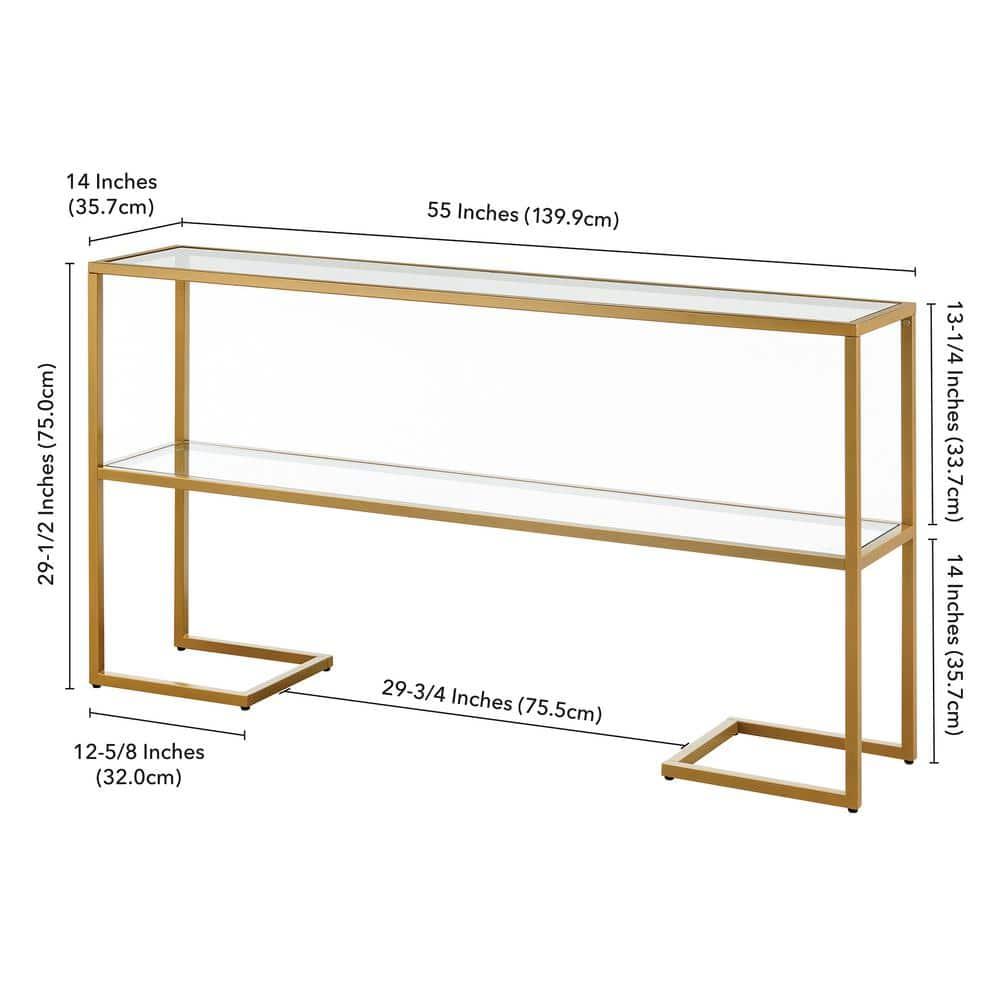 Evelyn&Zoe Errol 55" Wide Rectangular Console Table with Glass Top in Gold