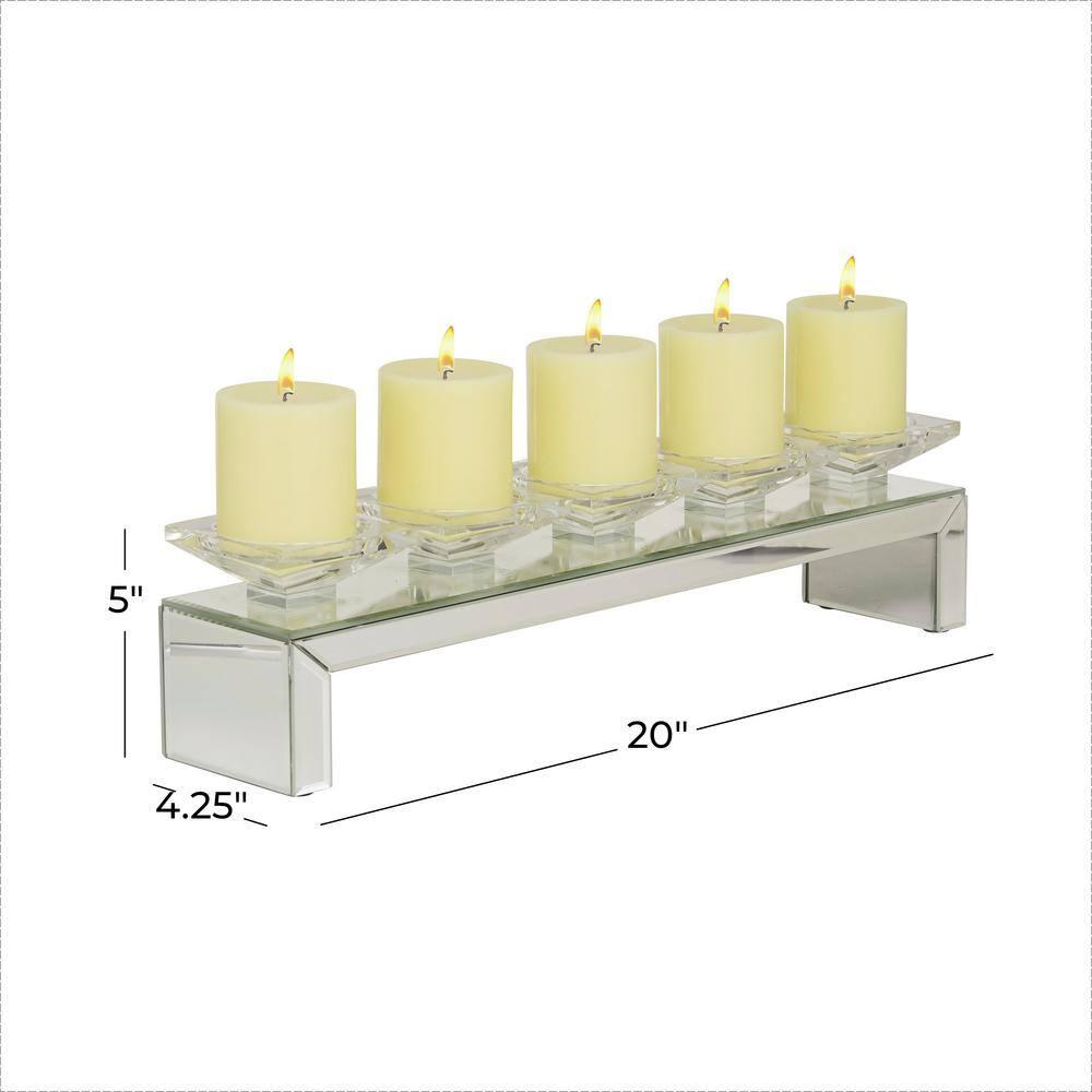 Olivia & May 20" x 5" Glass Candle Holder with Mirrored Base: Luxury Glam Style, Pillar Candle Compatible, Tabletop Elegance