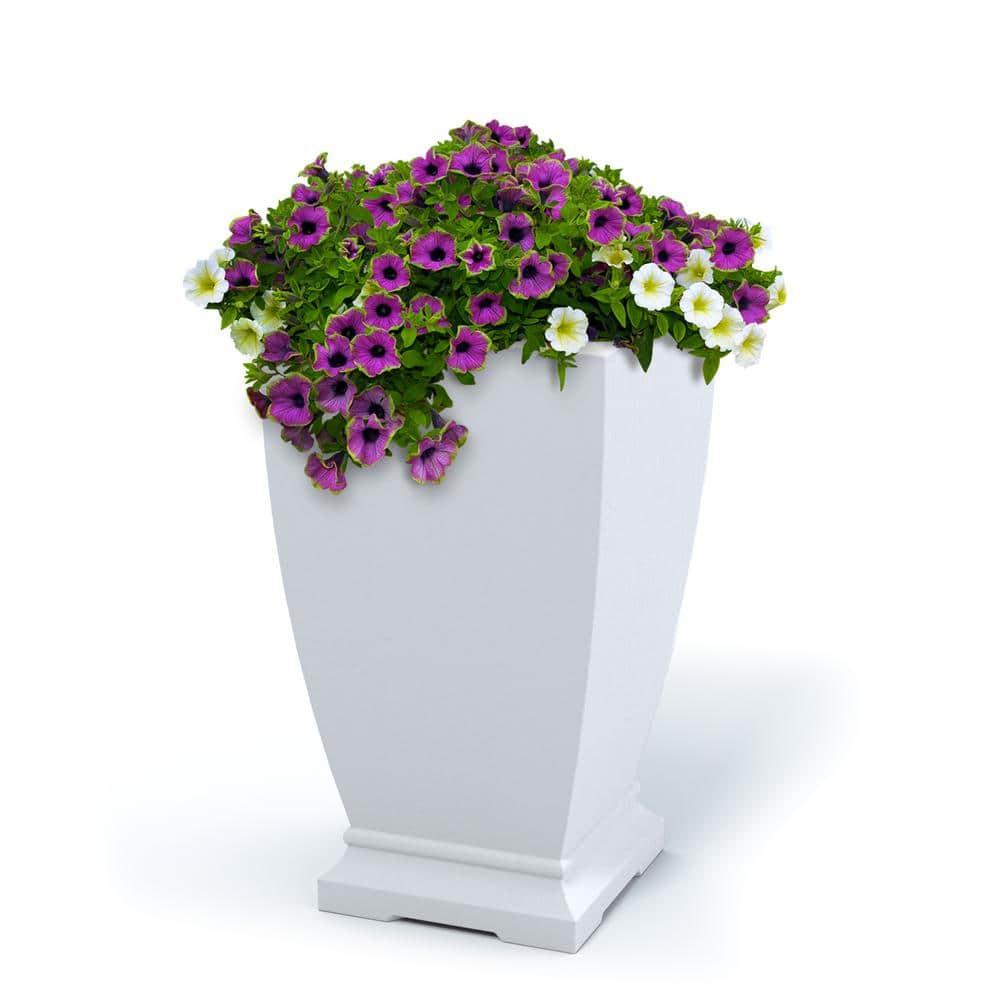 Acadia 16” x 16” x 28” Square White Self Watering Plastic Planter