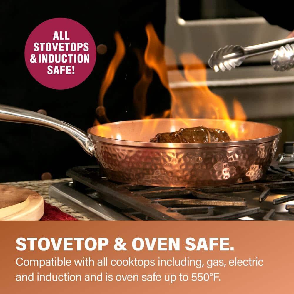Gotham Steel Gotham Steel Hammered Copper 12'' Nonstick Frying Pan with Lid, Stay Cool Handle, Oven & Dishwasher Safe