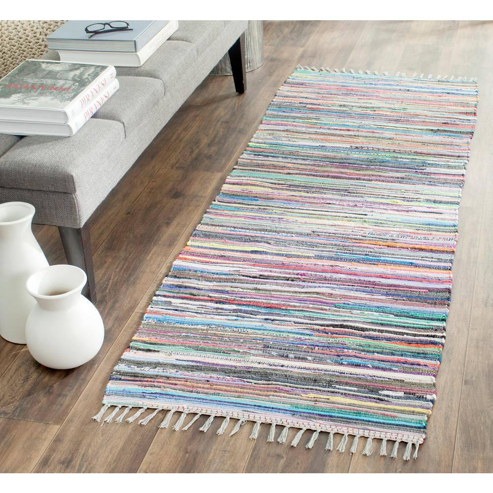 Rag Rug RAR121 Hand Woven Indoor Runner Rug - 2'3"x6' - Grey/Multi - Safavieh