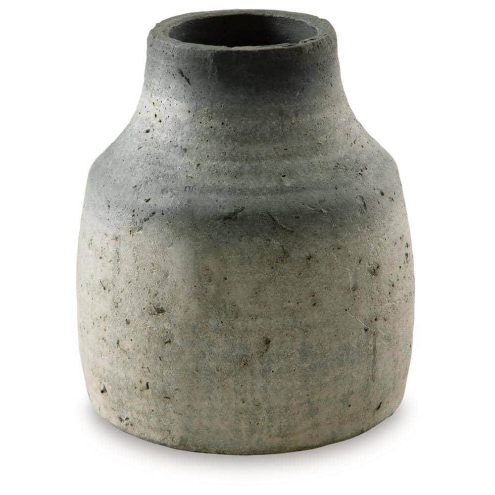 Signature Design by Ashley Moorestone Casual 10.5" Cement Tabletop Vase with a Distressed Finished Look, Gray & Black