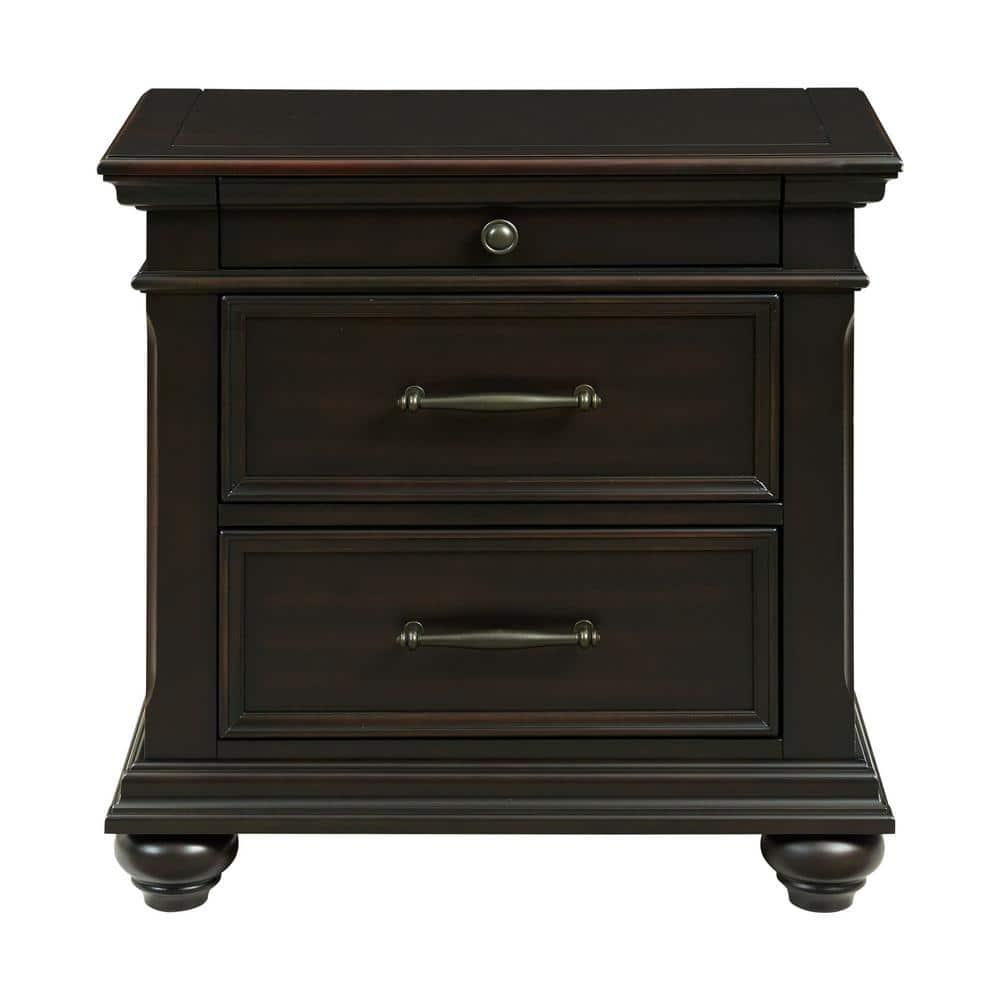 Brooks 3 Drawer Nightstand with USB Ports Black - Picket House Furnishings: Bedroom Storage, Felt-Lined Drawer