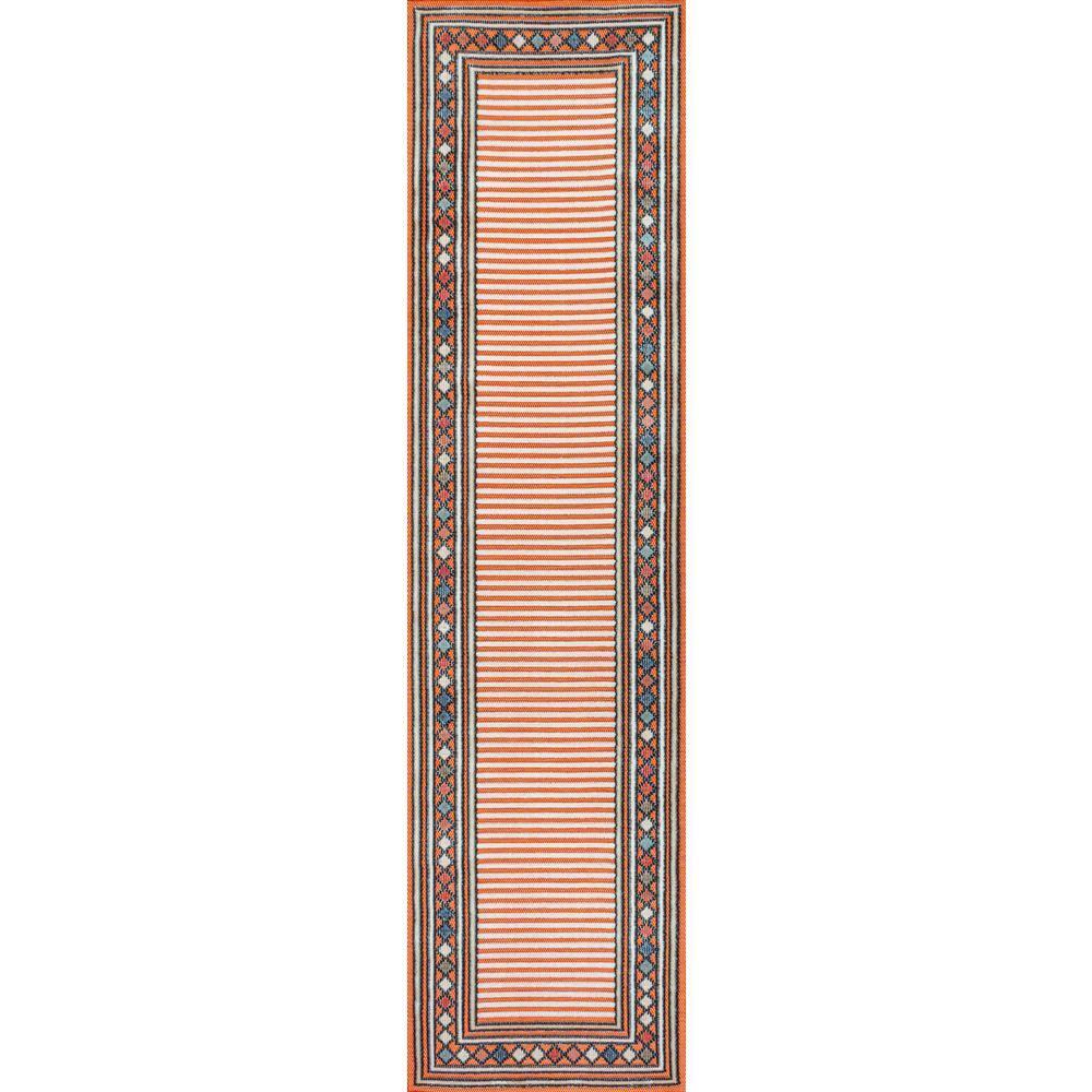 JONATHAN Y Sebastian High-Low Modern Diamond Border Orange/Ivory 2 ft. x 8 ft. Indoor/Outdoor Runner Rug