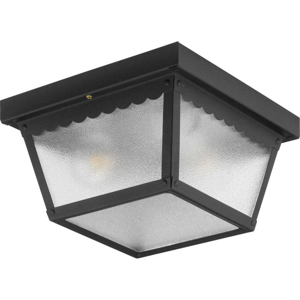 Progress Lighting, Recessed Collection, 2-Light Ceiling Mount, Matte Black, Textured Glass, Scalloped Edge