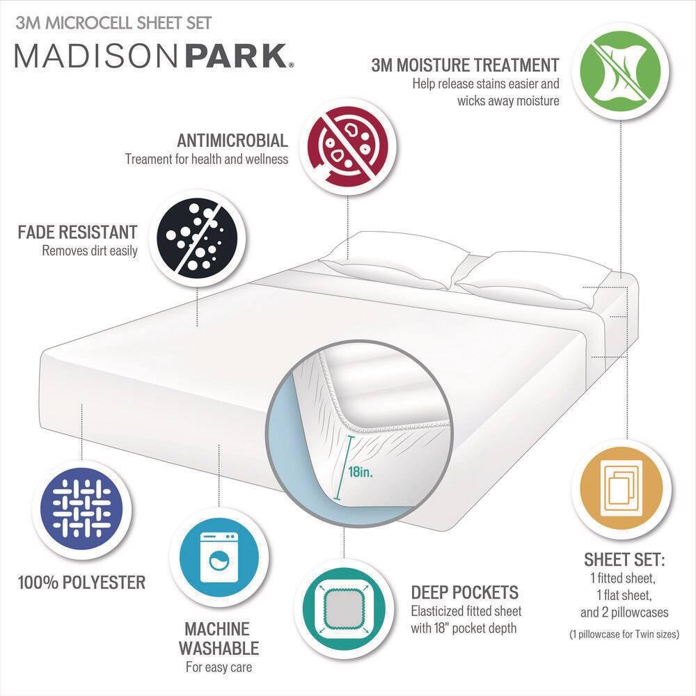 Madison Park 3M Microcell Luxurious Brushed Microfiber Deep Pocket Sheet Set