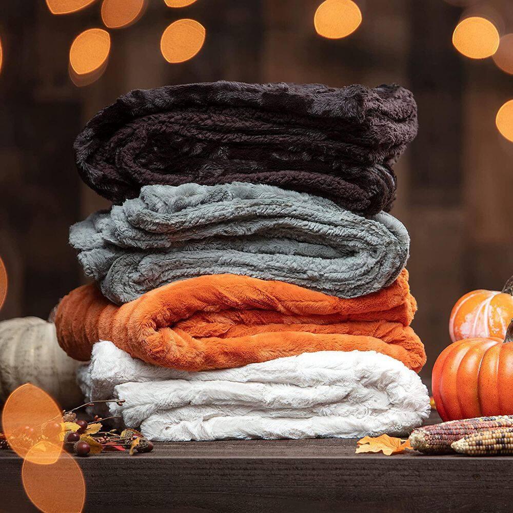 Chanasya Embossed Deco Faux Fur Throw Blanket - 50" x 65” - Orange