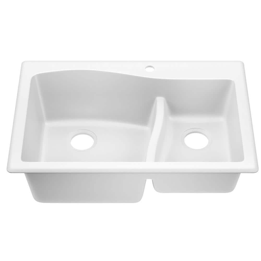Kraus KRAUS Quarza™ 33" L Dual Mount 60/40 Double Bowl Granite Kitchen Sink KGD-442WHITE