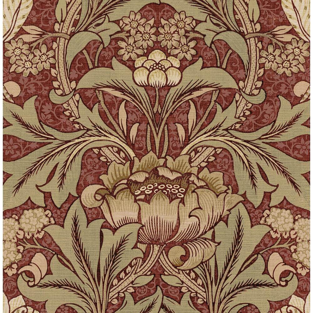 Seabrook Designs  Acanthus Floral Prepasted Wallpaper 20.5 in. W x 33 ft. L - Red Clay & Lichen