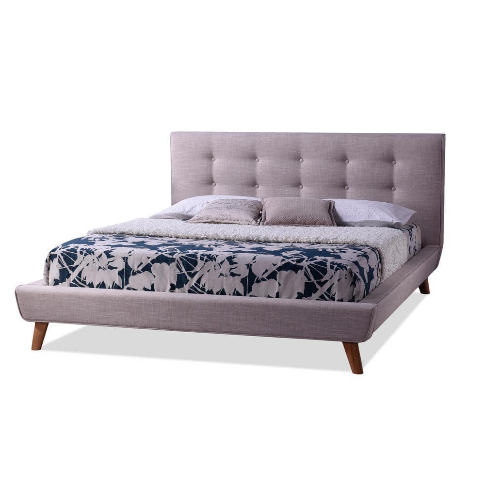 Queen Jonesy Scandinavian Style Mid-Century Fabric Upholstered Platform Bed Beige - Baxton Studio