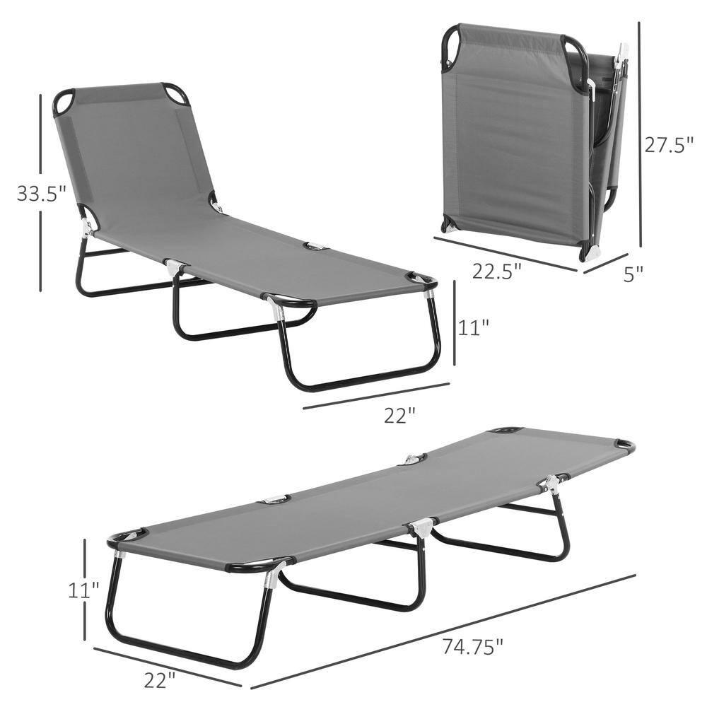 Outsunny Folding Chaise Lounge Pool Chairs, Set of 2 Outdoor Sun Tanning Chairs, Five-Position Reclining Back, Steel Frame & Oxford Fabric, Dark Gray