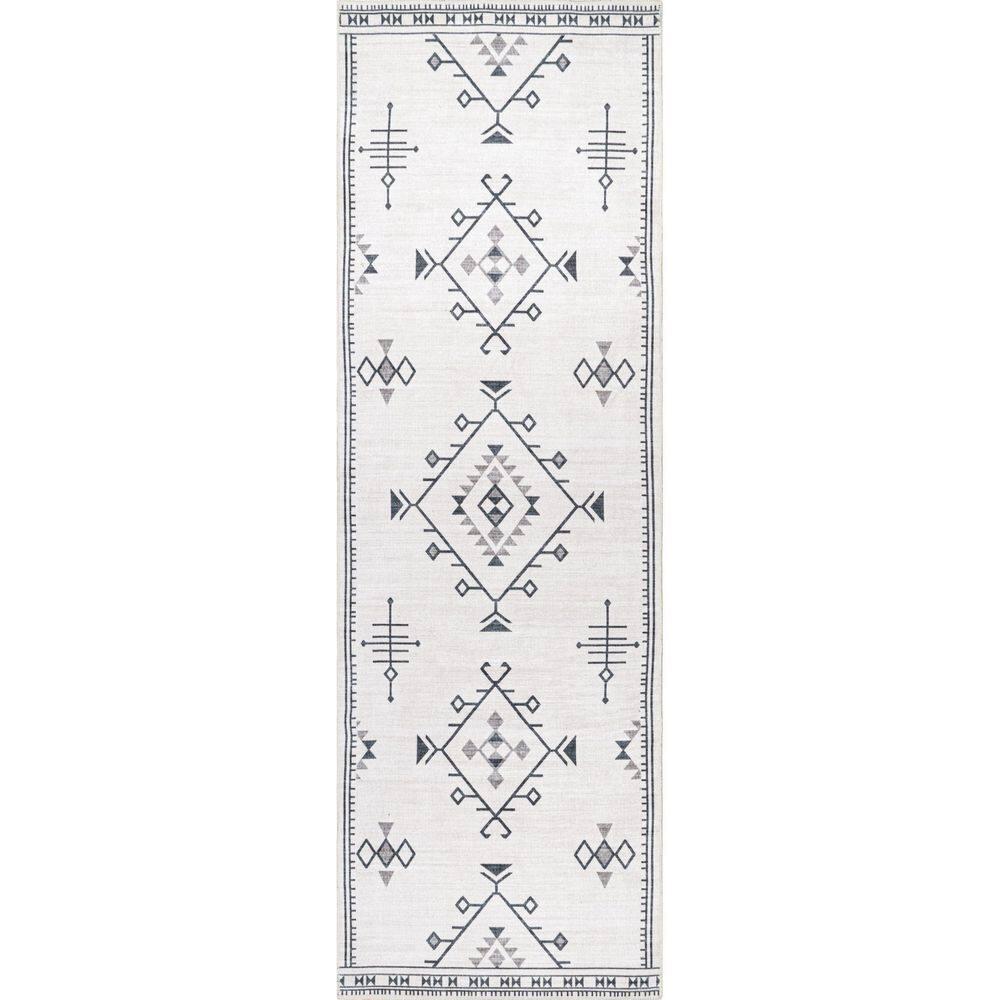 Nuloom Evalyn Diamond 2x6 Machine Washable Runner Indoor Area Rug for Living Room Bedroom Dining Room Entryway Hallway Kitchen, Cream/Ivory