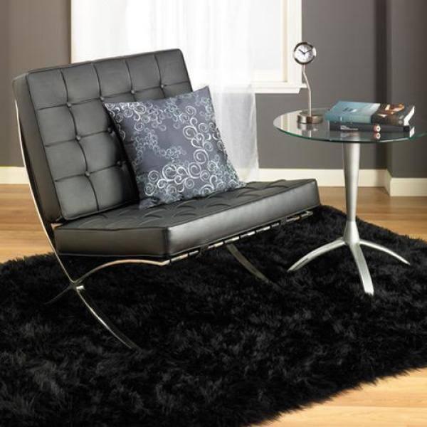 Walk on Me Faux Fur Super Soft Rug With Non-slip Backing 2'x4' Black