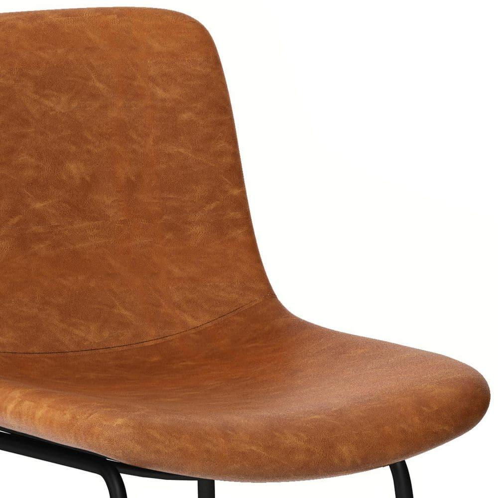 Simpli Home Jolie Upholstered Vegan Faux Leather Contemporary Counter Stool with Padded Bucket Seat and Footrest (Set of 2)
